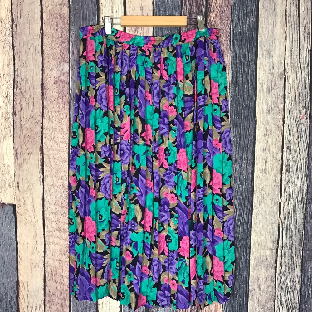 Vintage Alfred Dunner Floral Pleated Skirt Bright